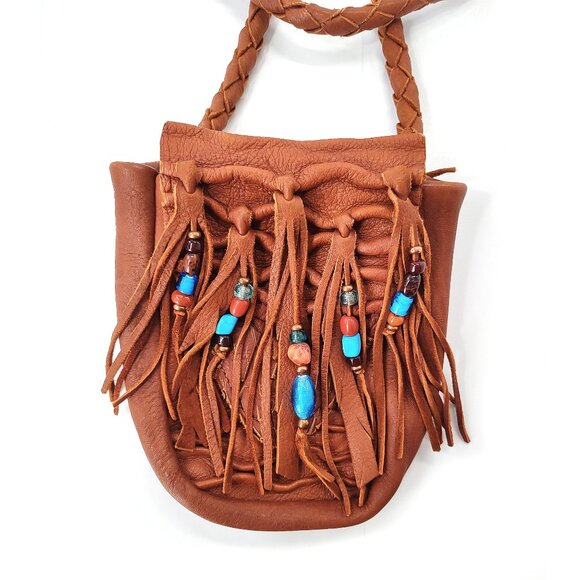 Deerskin Crossbody Purse Medicine Bag Fringe Beaded Soft USA Handmade Moondancer - Picture 2 of 16